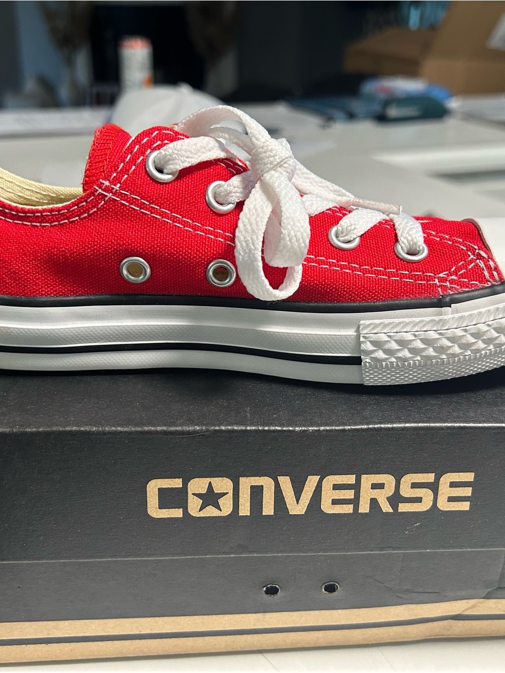 Converse Kids Red and White Low Top Canvas Sneakers